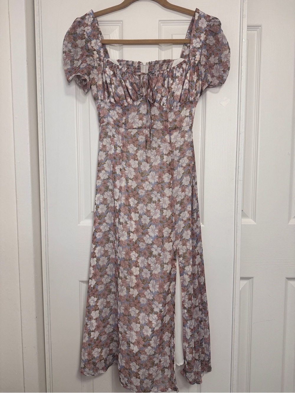 Au La La Design Floral Smocked Midi Dress in Dusty Rose & Cream